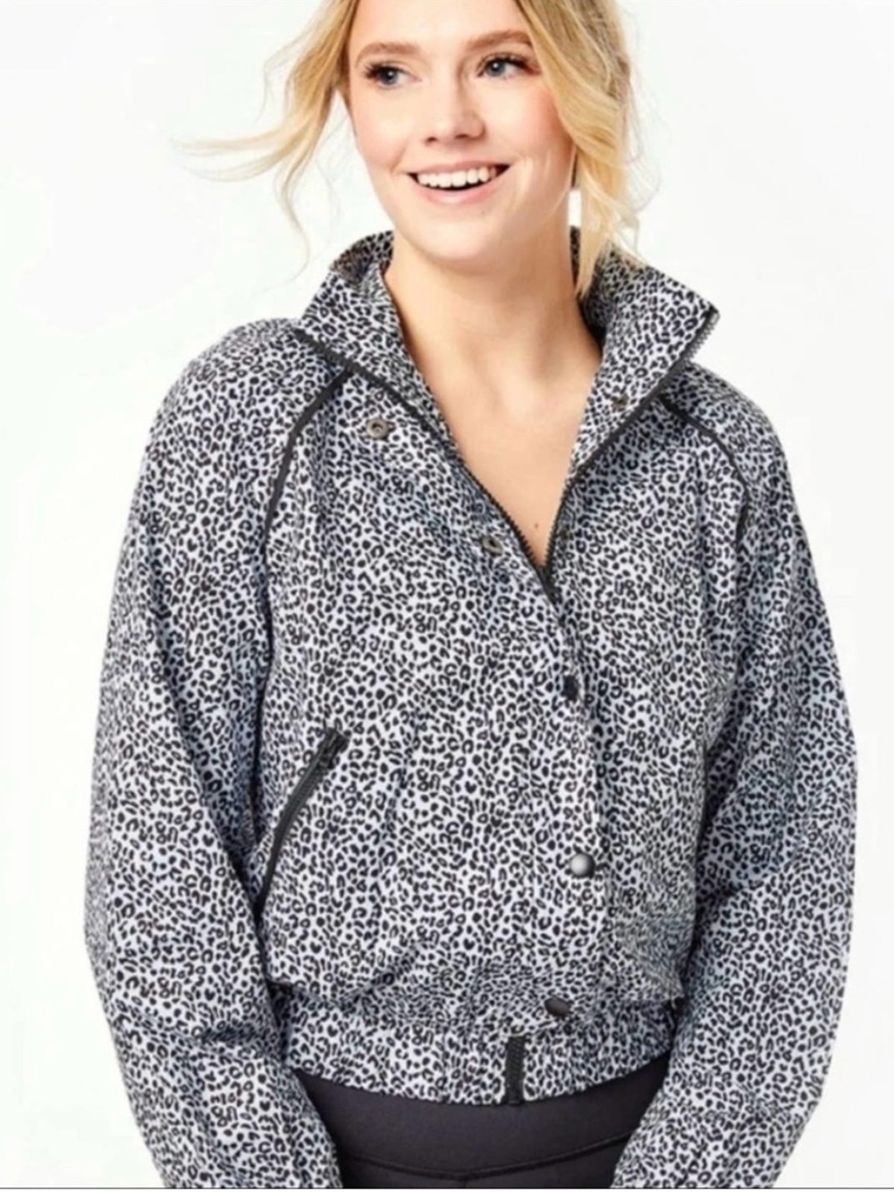 Anthropologie Allfenix Leopard Print Cropped Zip Athletic Jacket